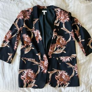 Floral pattern open blazer, 3/4 length sleeves, Size L